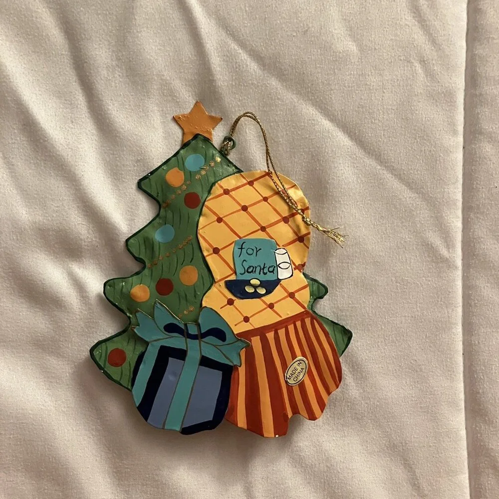 Vintage Retro Y2K For Santa Metal Christmas Tree Ornament Present Holiday